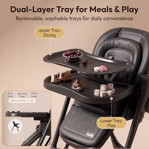 Image of StarAndDaisy Multifunctional Baby High Chair for Boy & Girl with Automatic Swing Cradle, Foldable Feeding Chair, Removable Dining Tray, Adjustable Backrest & Footrest for Infants & Toddler-Black