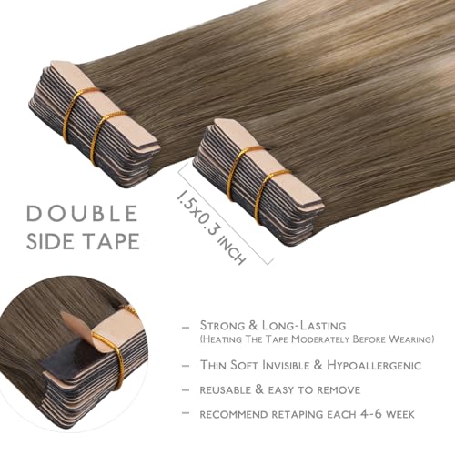 Image of WENNALIFE Tape in Hair Extensions Human Hair, 20pcs 30g 10 inch Balayage Sandy Brown to Platinum Blonde Remy Hair Extensions Straight Human Hair Tape in Extensions Skin Weft Tape Extensions Human Hair