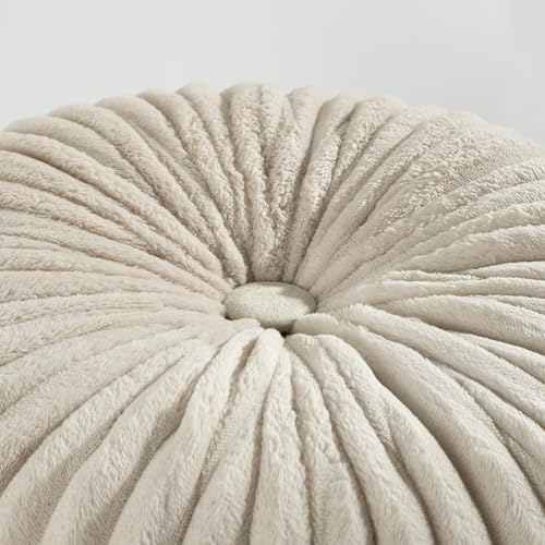 Image of HIG Decorative Round Throw Pillows for Bed Couch -Set of 2 Handcraft Ruched Pumpkin Pillow, Soft and Durable Flannel Floor Pillow for Home Decor, Bed Living Room and Sofa (Beige,14.5 inchx14.5 inch)