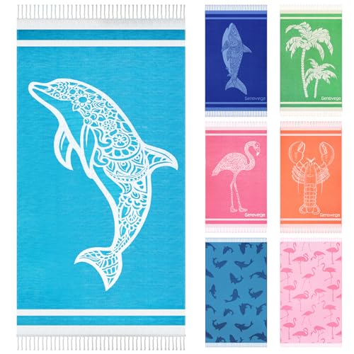 Genovega Oversized Cotton Turkish Beach Towels 72'x36' Lightweight Quick Dry Sandless Pool Swim...