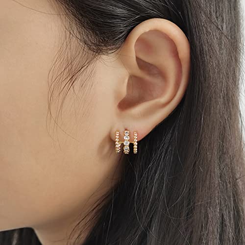 Image of Obidos 14K Gold Plated Illusion Stud Earrings for Women | Triple Huggie Hoop Earrings for One Hole| Trendy Simple Hypoallergenic Fashion Accessories Gold Jewelry Gifts for Womens