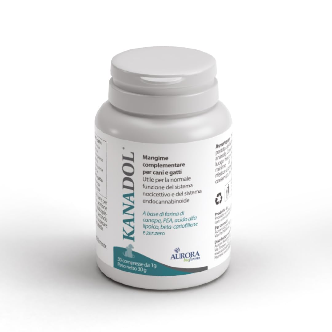 Aurora Biofarma Kanadol 30 Compresse - Mangime complementare utile per la normale funzione del sistema nocicettivo ed endocannabinoide - Adatto a Cani e Gatti
