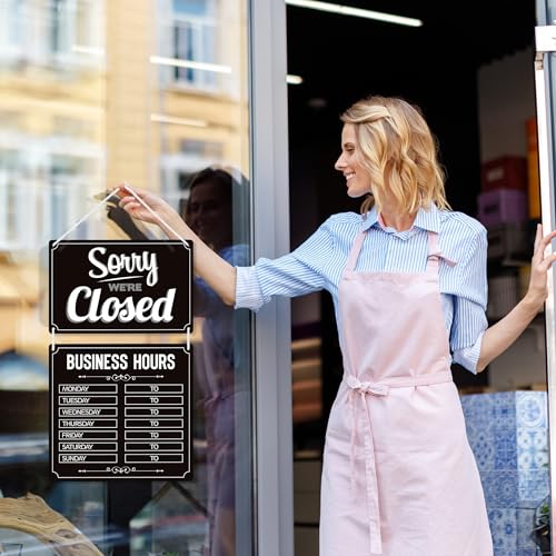 Open and Closed business hours signs, double-sided open closed signs, replaceable time business hours hanging decor, coffee bars, store, hotels, restaurants, doors, windows, glass walls