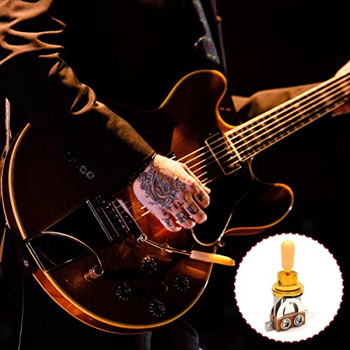 Saphue Guitar 3 Way Toggle Switch Position Short Straight Gold Top Gold Knobs For Gibon Epiphone Les Paul Electric Guitar Parts Pickup Selector Kit With Plate Rhythm Treble Washer Ring Gold/Black #TOP3