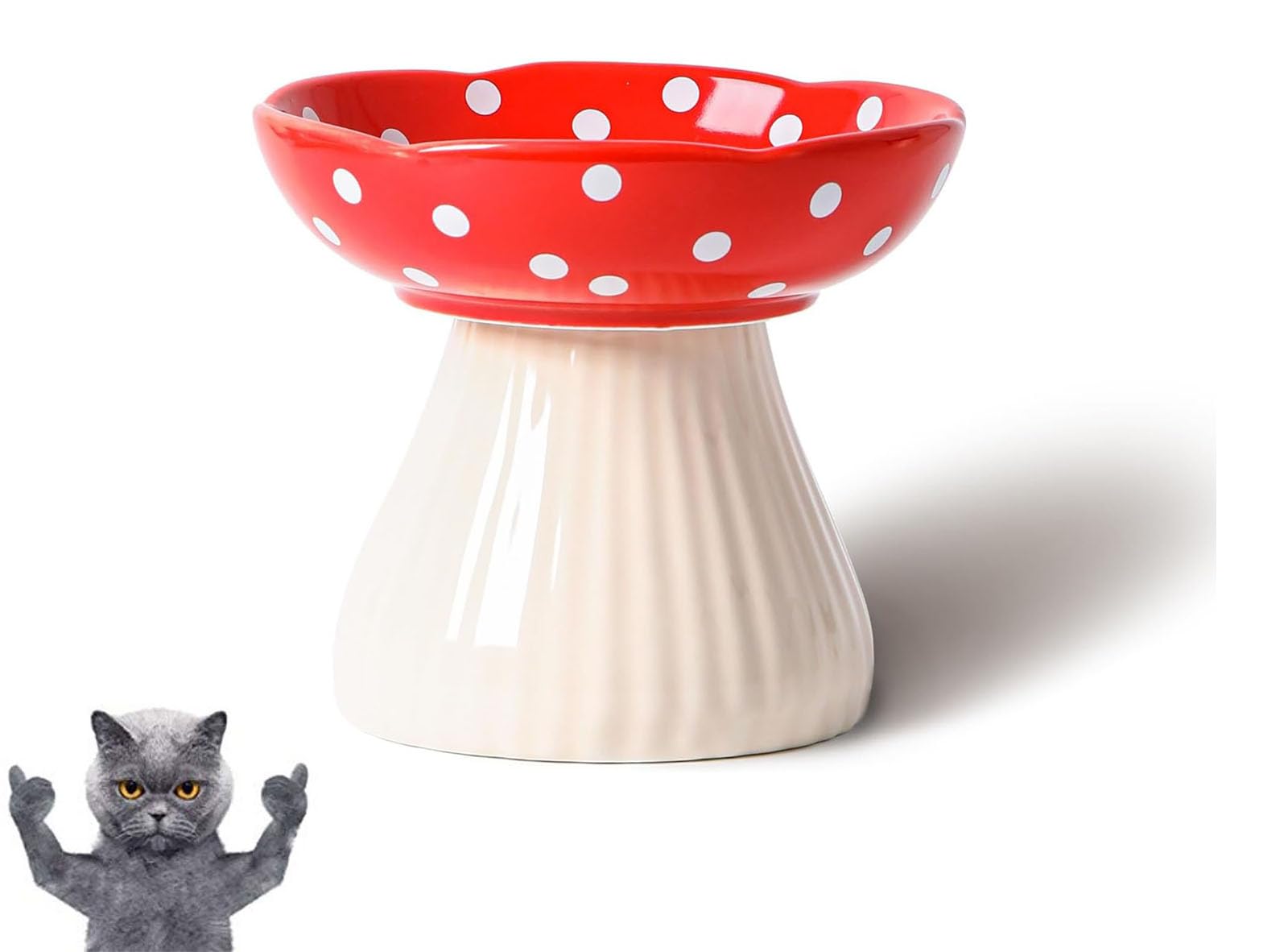 giciubui Mushroom Cat Bowl, Elevated Cat Food Bowl, Cute Bowls - Lead & Cadmium Free Ceramic, Red