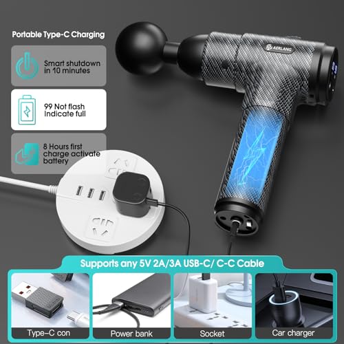 AERLANG Percussion Massage Gun, Deep Tissue Massager Muscle Massage Gun 20 Speed Settings, 6 Replaceable Massage Heads, Portable and Cordless - Image 4