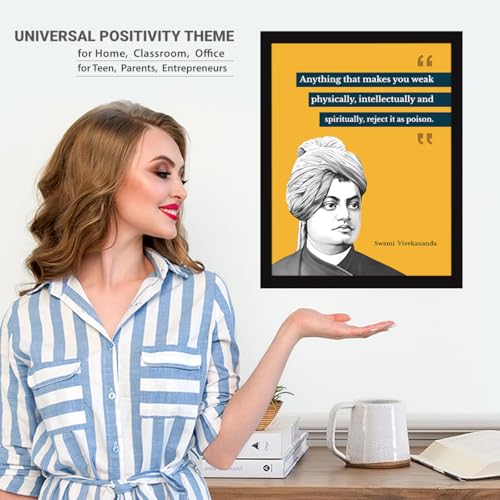 Image of Chaka Chaundh Acrylic - Suitable Swami Vivekananda Motivational Quotes Framed Poster for Office & Student - 14 X 11 Inches