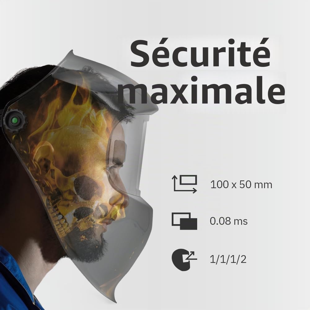 GYS, Masque de Soudage LCD FIREMAN 3/5-13 G True Color, Teinte 3/5>13, Champ de Vision 100x50mm, Assombrissement Auto 0,08ms, Classe Optique 1/1/1/2, pour MMA, TIG, MIG/MAG & Meulage