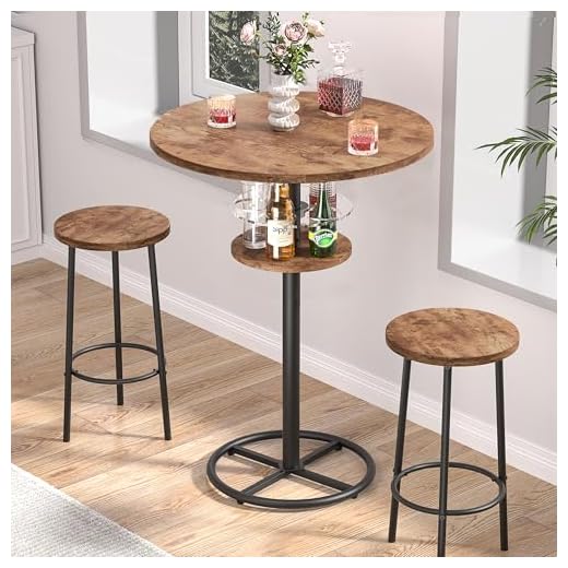 VECELO 3 Piece Bar Table and Chairs, Counter Height Bistro Pub Sets with 2 Barstools for Breakfast Nook, Small Space, Apartment, Restaurant, Set of 3, Dark Brown