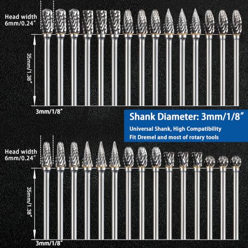 Image of 30Pcs Carbide Burr Set 1 /8 inch Shank Compatible with Dremel Rotary Tool