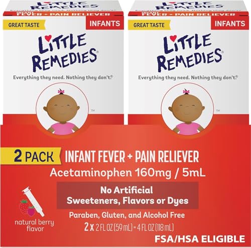 Image of Little Remedies Infant Fever & Pain Reliever, Natural Berry, 2 Fl Oz, 2 Pk | Pain Reliever with Acetaminophen, Baby Medicine with No Artificial Sweeteners, Flavors or Dyes, Accurate Accusafe Dosing