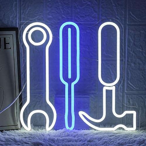 Image of Tool Set Neon Sign Garage Neon Sign for Wall Decor LED Neon Lights for Hardware Shop USB Dimmable Neon Sign for Man Cave Workshop Garages, or Shops 12.9x13.7 Inches
