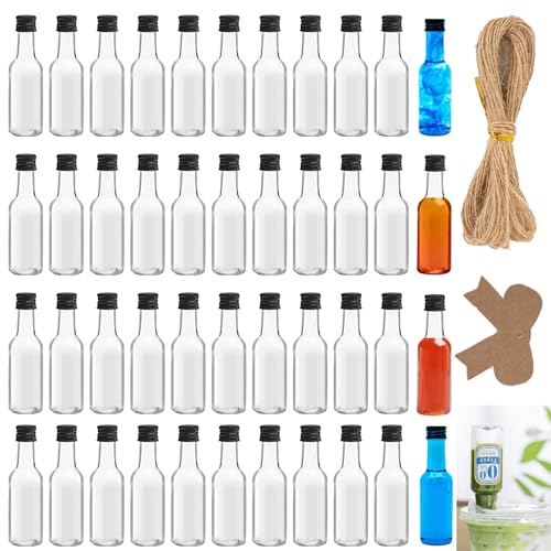 Ksnowqi 44 Pièces Bouteilles de Liqueur en Plastique, Petite Bouteille Shot de Jus 25ml, Mignonette Alcool Vide, Mini bouteille shot, Fiole Plastique pour...