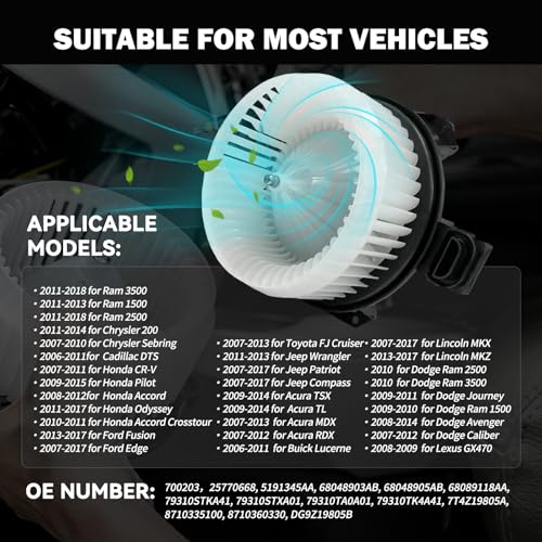 Image of 700203 AC Heater Blower Motor Fan Front Fit for Jeep Wrangler Compass Patriot for Acura TSX TL RDX for Chrysler 200 Sebring for Buick Lucerne for Dodge Avenger for Honda Accord for Ram 1500