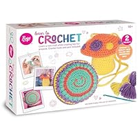 Boye 43-40236 Mushroom Bag and Smiley Face Pillow Learn to Crochet Kit for Beginners with 2 Projects, Multicolor, 12 Pieces