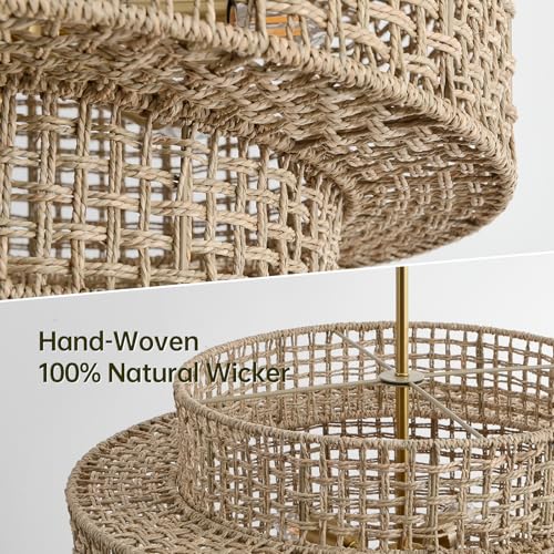 Image of 24 inch Rattan Chandelier for Dining Room, Large Boho 6-Light Rustic Chandeliers Light Fixture with Wicker Shade, Hand Woven Farmhouse Pendant Lighting for Kitchen Bedroom, Living Room, Foyer