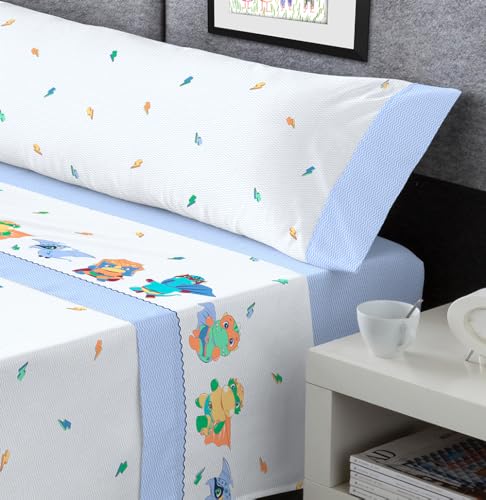 DECASATEXTIL - Juego de sábanas Infantil 90x190 – Algodon/Poliester- 3 Piezas -Sabanas Infantiles Cama 90 para niños y niñas con diseños Divertidos (Heroes Azul)
