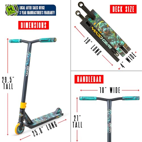 Image of Pro Stunt Trick Scooter for Kids Ages 5-12 - Lightweight Durable Freestyle Kick Scooter for Skatepark and Street - Easy Assembly - Madd Gear MG2