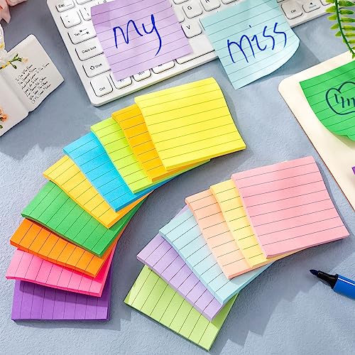 Image of Seajan 240 Pads 3 x 3 Inch Sticky Notes Notepads Multi Bright Colors Self Sticky Pads for Students Teachers School Office Supply Desk Accessory 15 Colors, 50 Sheets Each(Neon,Line)