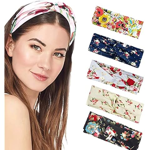 Headband Women Vintage Flower Headband Printed Head Scarf Elastic Hairband,Bandana Boho Hairbands Hair Accessories,5Pcs Cover