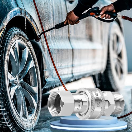 Image of Tool Daily Pressure Washer Swivel Adapter, M22 14mm to 3 /8 inch Quick Connect | Stainless Steel Quick Connect Swivel Fittings for Power Washer Hose, 5000 PSI, 2 Pack