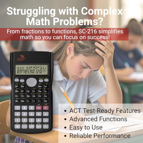 Image of Fraction Calculator for School - SC-216 Scientific Calculator by Red Star Tec, with 4 Functions, SAT-Ready, 2-Line Display with Trigonometry, Algebra & Statistics, Non-Graphing Calculator