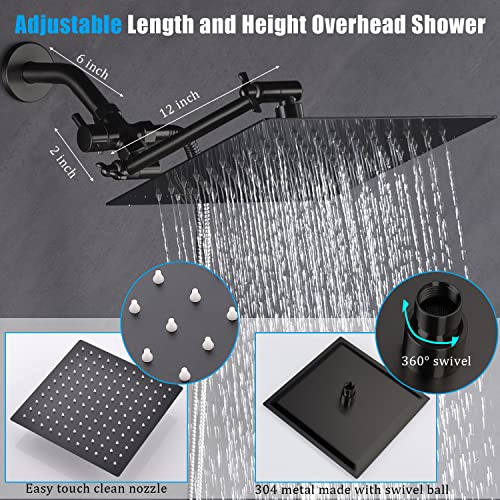 Sunzoe Shower Faucet Set With Tub Spout Matte Black Anti-Scald Pressure Balanced Modern Luxury Wall Mounted 10 Inch Rain Mixer Bathtub Shower Faucet Set Rough-In Valve Body And Trim Kit(Matte Black) #TOP3