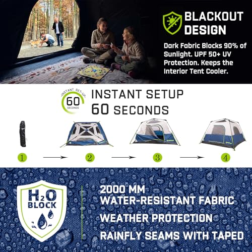 Image of Instant Tent, 6 Person Blackout Tents for Camping with Top Rainfly