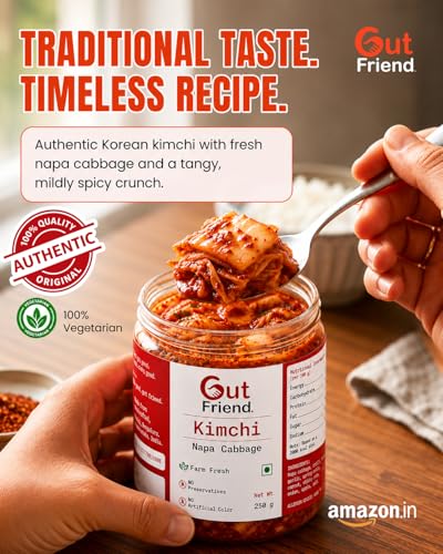 Image of Gut Friend Napa Cabbage Kimchi - Authentic Taste 250g | Pure Veg | Authentic Spice Kimchi | Authentic Korean Fermented Probiotic Pickle | Traditional Spicy Baechu Kimchi | Naturally Aged Vegan Gut Health Side Dish | Ready to Eat Korean Side | No Artificial Preservatives | #gutfriendproducts