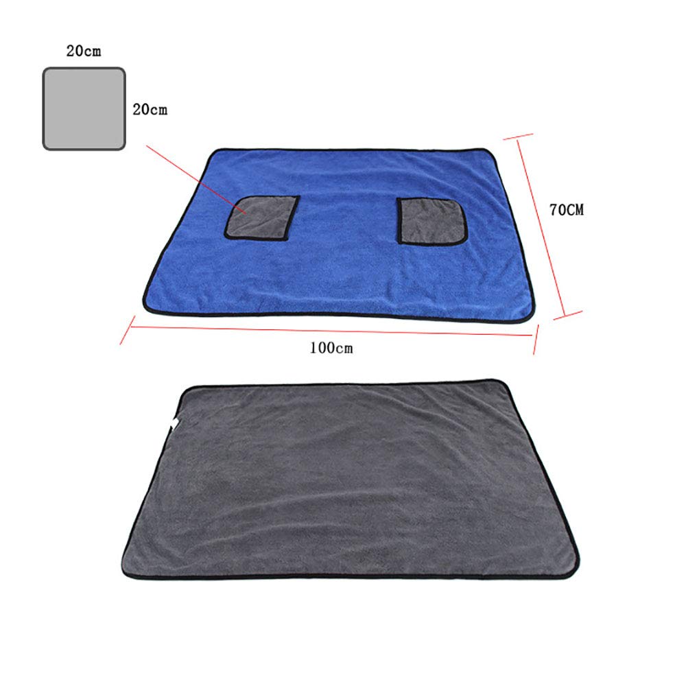 Serviette de Bain en Microfibre Douce à Séchage Rapide Super Absorbante pour Chiens, Chats, Animaux de Compagnie avec Poche, 100 x 70 cm