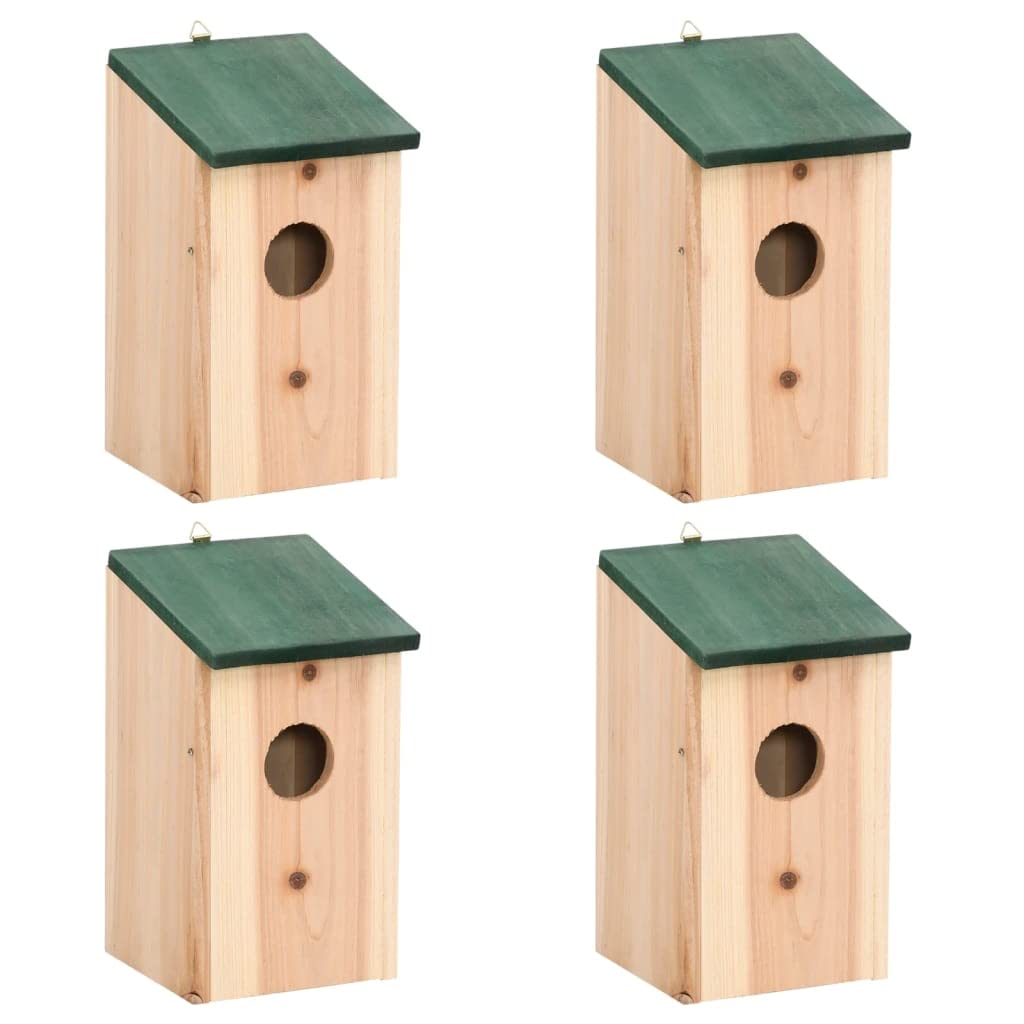 Pajareras de madera, 4 unidades, 12 x 12 x 22 cm, con techo verde, para jardín, balcón, terraza, resistente a la intemperie y de pie, utilizable como comedero y zona de cría para aves