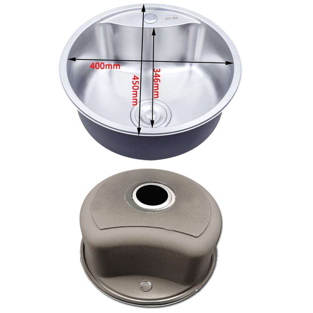 Fregadero De Cocina De Un Solo Tazón Redondo con Kit De Plomería Completo, Escurridor, Desagüe, Instalación Empotrada Bajo Encimera, Fregadero De Servicio para