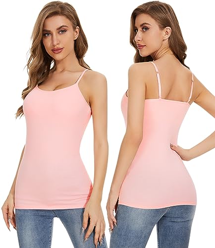 Image of Air Curvey 3 Pack Camisole Tops for Women Built in Bra Adjustable Spaghetti Strap Cotton Undershirt Tanks Layering Tops