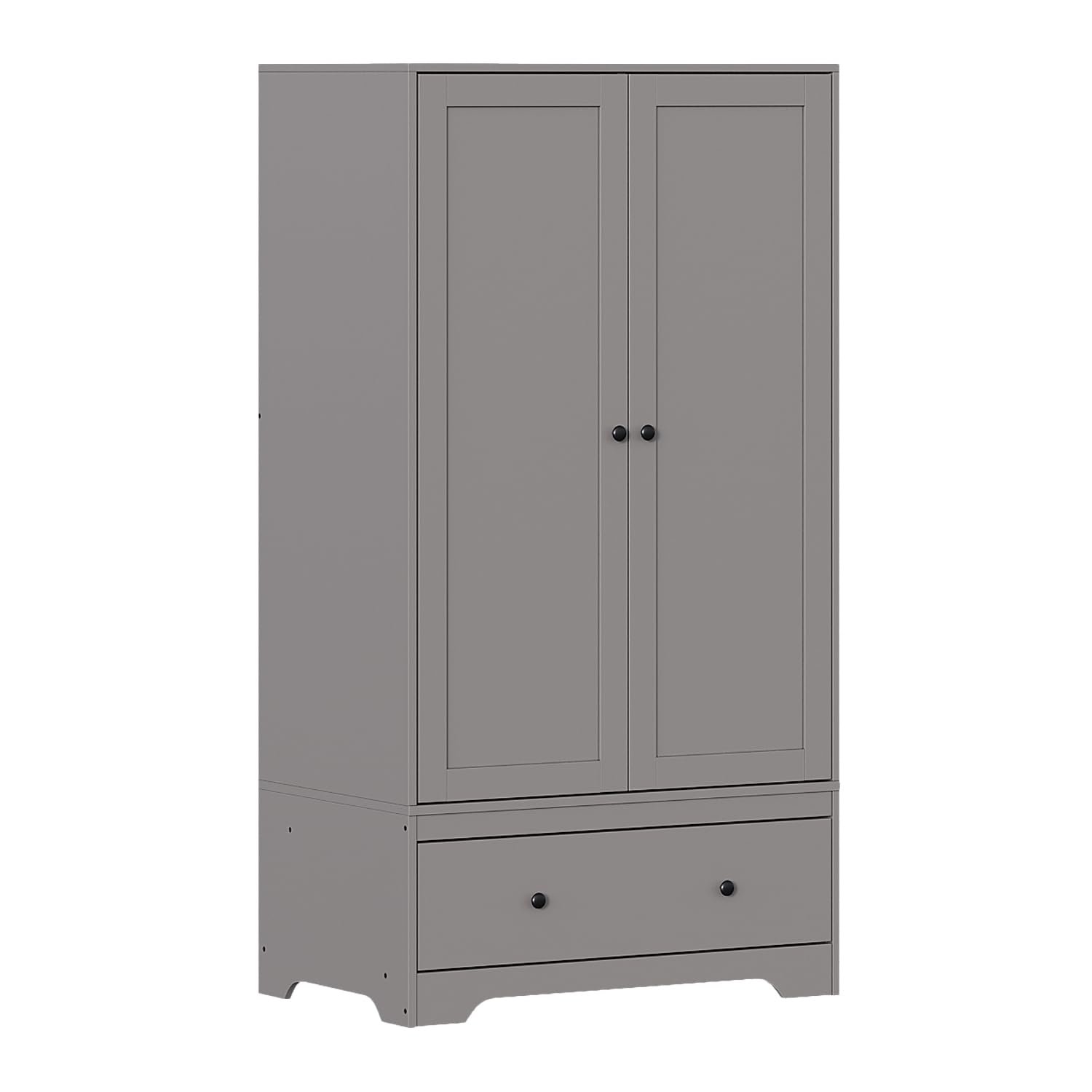 Panana 2 Door Wardrobe with 1 Drawer and 2 Hanging Rails for Bedroom (Grey, No Lock)