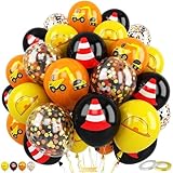 Construction Balloons, 60Pcs 12 Inch Orange Black Yellow Truck Construction Party Latex Balloons for Kids Boy Girl Construction Birthday Excavator Party Baby Shower Transportation Party Decorations