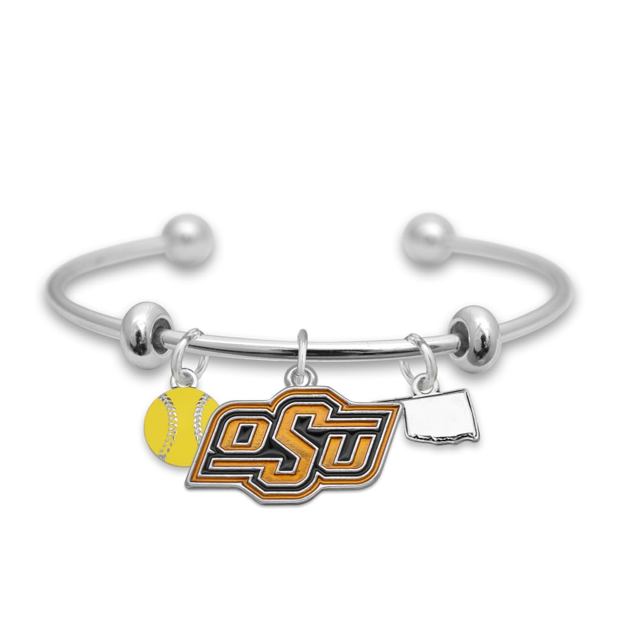 From the Heart Oklahoma State Cowboys Softball Accent Charm Team Traditions Cuff Bracelet with Team Color Logo, Softball and State Accent Charm Officially Licensed Jewelry Fan OSU