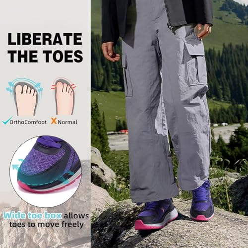 Women's Orthopedic Trail Sneakers: Comfort Orthotic Arch Support Pain Relief Plantar Fasciitis Diabetic Heel Spur Walking Shoes, Breathable Leisure Travel Driving Hiking Running Shoes Purple Size 7.52