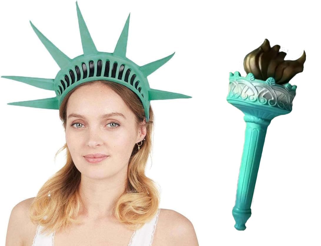 jokeshop 2 Piece Latex Statue Of Liberty Headpiece Crown & Torch USA Fancy Dress Costume Headband 4th July American