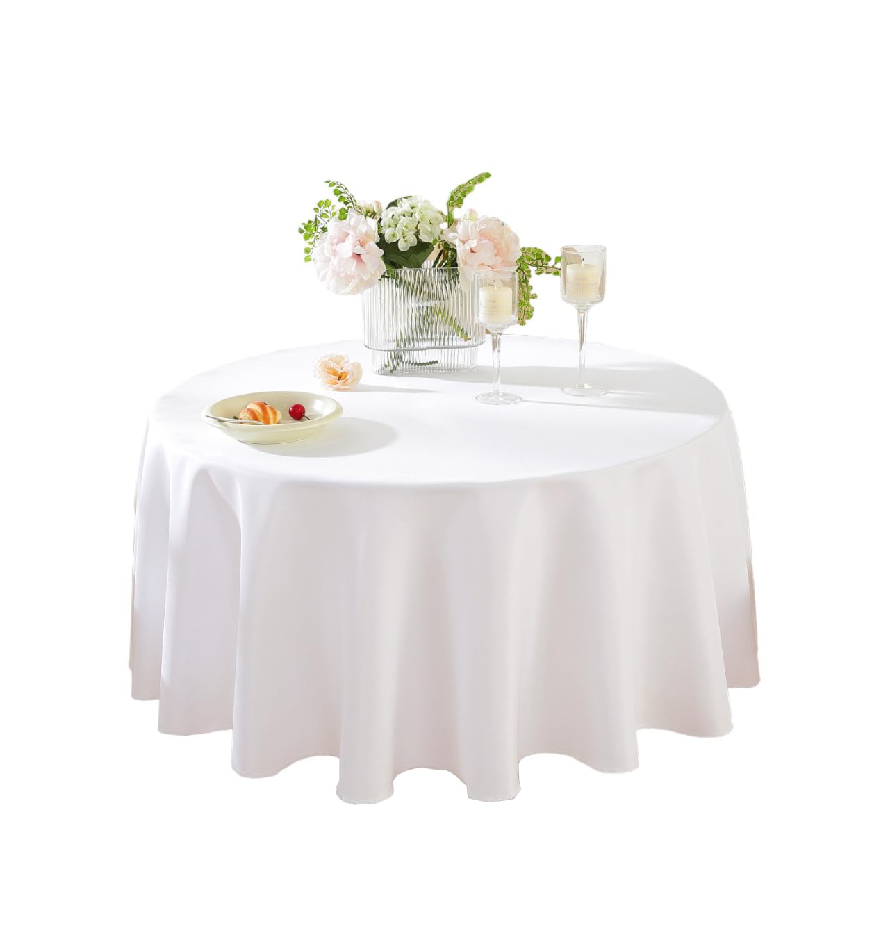 Craft And Party Round Tablecloth, 120 Inch White Tablecloth, Polyester Fabric Washable Table Cloth for Home, Party, Wedding or Restaurant Use.
