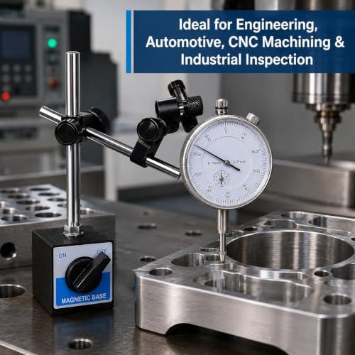 Image of Dial Indicator Gauge with Adjustable Magnetic Base Stand 0-10mm Measuring Range 0.01mm Graduation Precision Measurement Tool for Engineering Automotive CNC Machining Industrial Inspection