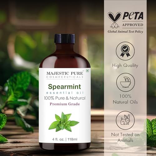 Image of Majestic Pure Spearmint Essential Oil for Diffuser - 4 Fl Oz | 100% Natural Essentials Oils Ideal for Humidifier, Air Freshening, Cleaning Home, Bath, Steam Inhalation and Massage