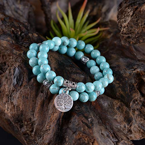 Image of YGLINE Tree of Life Yoga Healing Stone Bracelets,Multilayer Lotus Chakra Stone Reiki Bracelet Sets,Anxiety Crystal Natural Stone,for Women Stress Relief
