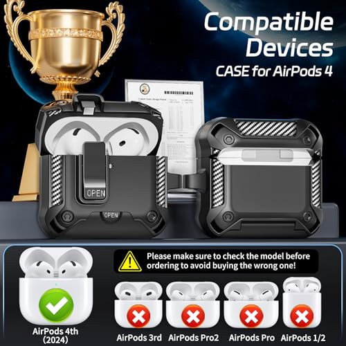 Image of Secure Lock Case for AirPods 4 with Phone Strand, Cleaning Kit & Keychain, Shockproof Protective Cover Compatible with Apple AirPods 4th Gen 2024 for Men Women, Anti-Scratch
