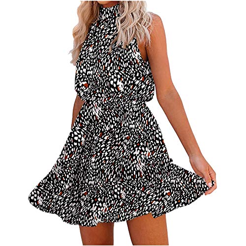 Gorday Women Dresses Printed Tunic Dress Ruffle Sleeveless Casual Summer Loose Flowy Babydoll Swing Mini Short Dresses Black