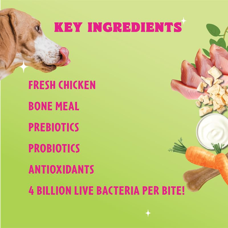 Image of Wellie Bellie Bites Probiotic Dog Treats | Real Chicken Flavor | Prebiotics & Probiotics for Gut Health & Immune Support | 4 Billion CFU | Helps Reduce Gas, Bloating & Bad Breath | 100g x 4