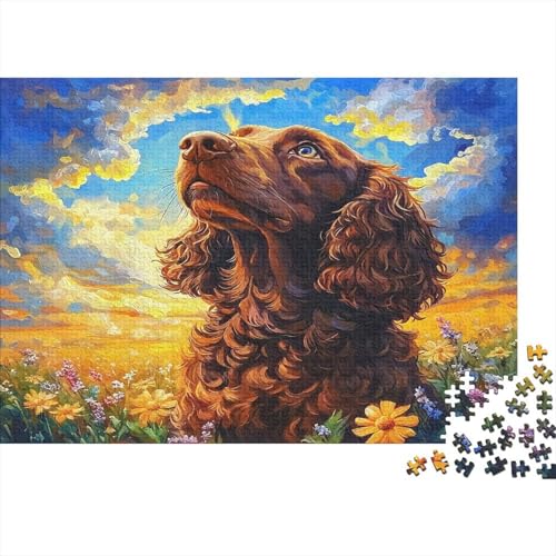 Perro Tierno Rompecabezas de Material Ecológico Detallado, Antiestrés y Educativo Perro en Cielo de Atardecer, Regalos Festivos 52x38cm/1000 Piezas