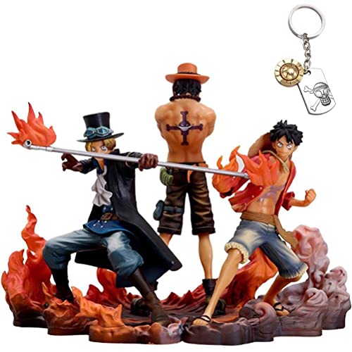 Anime One Piece Figurine 17cm Luffy Ace Sabo Anime Cartoon Figure Personnage Modèle Jouet Réaliste Trois Frères Anime Figure Décoration, Anime Fans Ornements Objets De Collection pour Enfants Cadeau