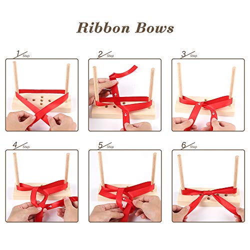 Ackitry Bow Maker for Ribbon for Wreaths, Wooden Bow Maker Set with Twist Ties and Ribbons for Creating Gift Bows Christmas Halloween Decorations Corsages Holiday Wreaths - Thumbnail 6