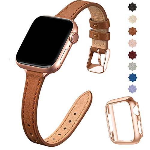 STIROLL Slim Leather Bands Compatible with Apple Watch Band 38mm 40mm 42mm 44mm