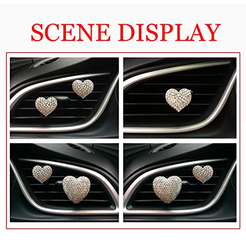 Image of Crystal Heart Air Vent Clip Charms, 2Pcs Car Air Fresheners, Rhinestone Oil Diffuser Conditioning Outlet Clip, Bling Interior Decoration Accessories for Girls Women Style A